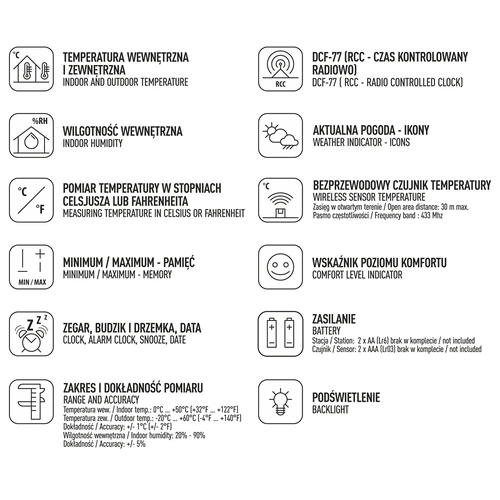 Stacja pogodowa RCC, DCF – elektroniczna, bezprzewodowa, podświetlana czujnik, biała - 8 ['stacja pogodowa', ' domowa stacja pogodowa', ' temperatura', ' temperatura otoczenia', ' kontrola temperatury', ' termometr elektroniczny', ' termometr z czujnikiem', ' termometr wewnętrzny', ' termometr zewnętrzny', ' termometr na zewnątrz', ' stacja pogodowa']