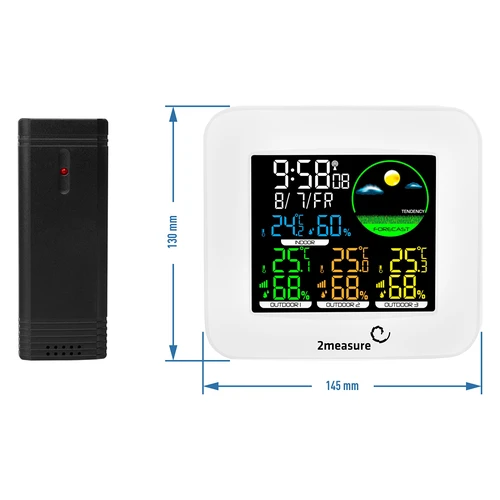 Stacja pogodowa RCC – elektroniczna, podświetlana, bezprzewodowa, 3 czujniki, biała - 9 ['stacja pogody', ' stacja pogodowa', ' termometr', ' higrometr', ' pogodynka', ' bezprzewodowa stacja pogodowa', '']