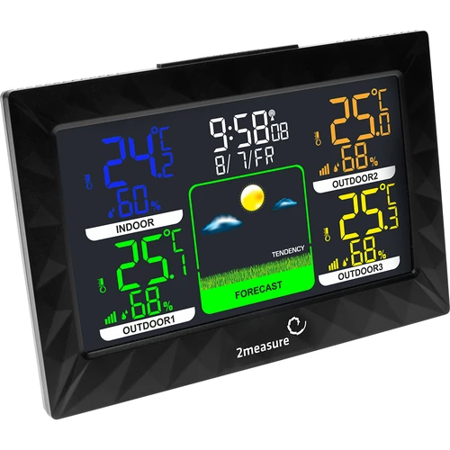 Stacja pogodowa RCC – elektroniczna, podświetlana, bezprzewodowa, 3 czujniki, czarna - 3 ['stacja pogodowa', ' domowa stacja pogodowa', ' temperatura', ' temperatura otoczenia', ' kontrola temperatury', ' termometr elektroniczny', ' termometr z czujnikiem', ' termometr wewnętrzny', ' termometr zewnętrzny', ' termometr na zewnątrz', ' stacja pogodowa']