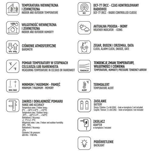 Stacja pogodowa RCC – elektroniczna, podświetlana, bezprzewodowa, czujnik, czarna - 10 ['bezprzewodowa stacja pogody', ' pomiar temperatury zewnętrznej i wewnętrznej', ' pomiar wilgotności', ' stacja pogody z kolorowym wyświetlaczem', ' dokładana stacja pogody', ' prezent', ' black weekend', ' stacja pogodowa']