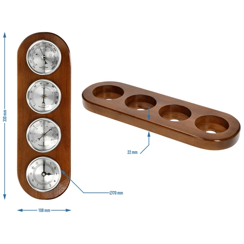 Stacja pogodowa retro zegar/ termometr / higrometr / barometr - drewno + srebro - 7 ['zegar', ' barometr', ' termometr', ' higrometr', ' wilgotnościomierz', ' pomiar wilgotności', ' pomiar temperatury', ' pomiar ciśnienia', ' pomiar czasu', ' analogowa stacja pogodowa', ' stacja pogody w drewnie', ' stacja pogody srebrne zegary']