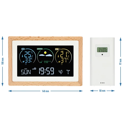 Stacja pogody (RCC,DCF) - elektroniczna, bezprzewodowa, podświetlana, czujnik, biała - 14 ['bezprzewodowa stacja pogody', ' pomiar temperatury zewnętrznej i wewnętrznej', ' pomiar wilgotności', ' stacja pogody z kalendarzem', ' stacja pogody z budzikiem', ' dokładna stacja pogody', ' stacja pogodowa', ' elektroniczna stacja pogody', ' uniwersalna stacja pogodowa', ' idealny miernik pogody']