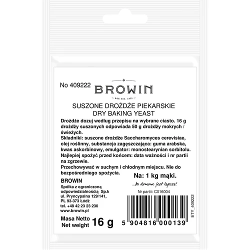 Suszone drożdże piekarskie - 16g  - 1 ['zostań w domu', ' drodże do chleba', ' domowy chleb', ' drożdże piekarnicze', ' drożdże do pieczenia', ' drożdże spożywcze', ' chleb bez wychodzenia z domu', ' drożdże do pizzy', ' drożdże do ciasta']