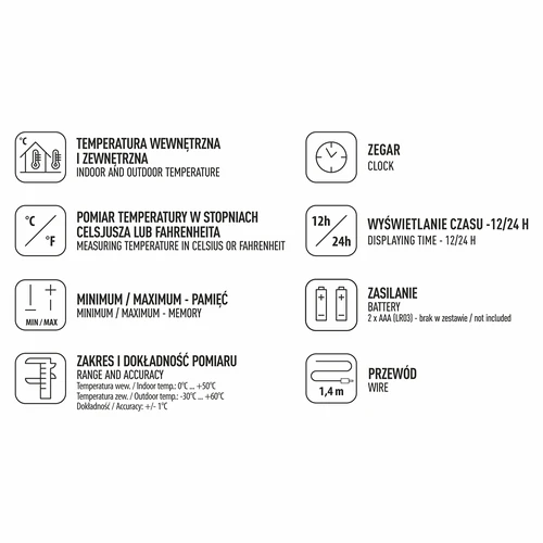 Termometr – elektroniczny, czujnik, biały - 4 ['temperatura', ' temperatura otoczenia', ' kontrola temperatury', ' termometr wewnętrzny', ' termometr zewnętrzny', ' termometr na zewnątrz']