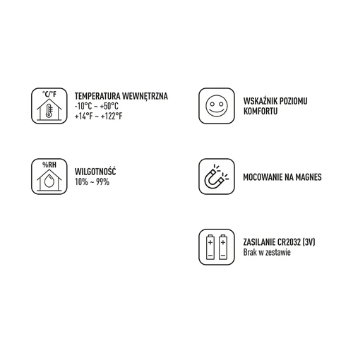 Termometr elektroniczny ze wskaźnikiem komfortu, biały - 9 ['elektroniczny termometr', ' termometr z wilgotnościomierzem', ' pomiar wilgotności w pomieszczeniu', ' miernik komfortu', ' termometr ze wskaźnikiem komfortu', ' wielofunkcyjny termometr', ' termometr do wnętrz', ' termometr wewnętrzny', ' termometr bezprzewodowy', ' elektroniczny termometr na lodówkę', ' stacja pogody', ' stacja pogodowa', ' termometr do postawienia', ' termometr na magnes', ' termometr mocowany na magnes', ' nowoczesny termometr', ' termometr na baterię', ' na prezent']