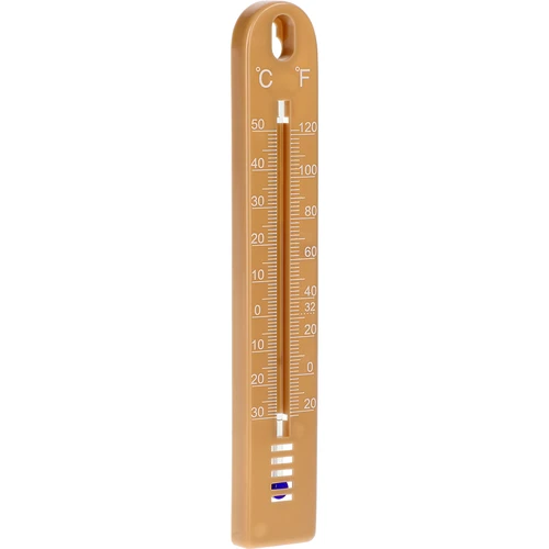 Termometr uniwersalny (-30 do +50°C), 17 cm, jasnobrązowy - 2 ['termometr', ' termometr uniwersalny', ' termometr z tworzywa', ' termometr czytelna skala', ' termometr z podwójną skalą w °C i °F', ' termometr do pomieszczeń o dużej wilgotności', ' termometr zewnętrzny do -30°C', ' termometr odporny na wilgoć', ' termometr w kolorze  brązowym', ' solidny termometr']