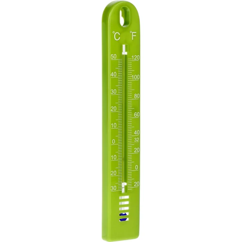 Termometr uniwersalny (-30 do +50°C), 17 cm, zielony - 2 ['termometr', ' termometr uniwersalny', ' termometr z tworzywa', ' termometr czytelna skala', ' termometr z podwójną skalą w °C i °F', ' termometr do pomieszczeń o dużej wilgotności', ' termometr zewnętrzny do -30°C', ' termometr odporny na wilgoć', ' termometr w kolorze zielonym', ' solidny termometr']