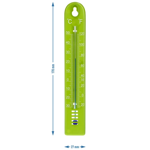 Termometr uniwersalny (-30 do +50°C), 17 cm, zielony - 4 ['termometr', ' termometr uniwersalny', ' termometr z tworzywa', ' termometr czytelna skala', ' termometr z podwójną skalą w °C i °F', ' termometr do pomieszczeń o dużej wilgotności', ' termometr zewnętrzny do -30°C', ' termometr odporny na wilgoć', ' termometr w kolorze zielonym', ' solidny termometr']