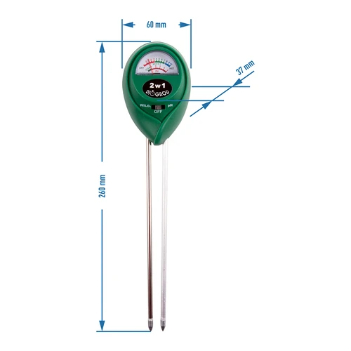 Tester podłoża 2w1 - pH, wilgotność - 4 ['tester podłoża 2w1', ' tester podloża z phmetrem', ' pHmetr', ' wilgotnościomierz do gleby', ' tester podłoża bioogród', ' bioogród tester', ' ph metr do gleby']