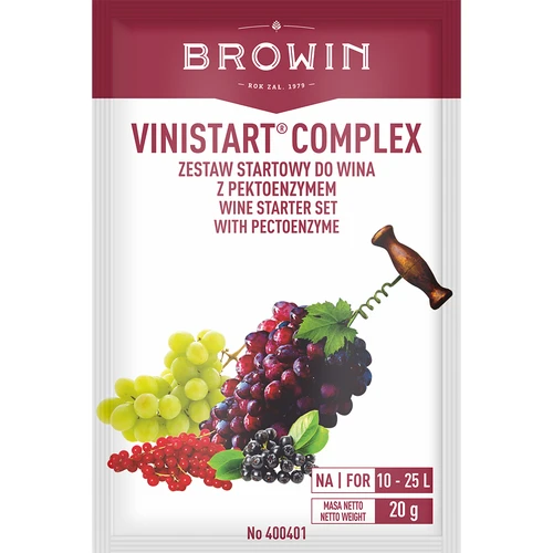 Vinistart Complex, 20 g  - 1 ['Pektyny', ' Środki przeciw żelowaniu', ' zestaw do wina', ' drożdże owocowe', ' drożdże do wina porto', ' drożdże do wina', ' drożdże czerwone wino', ' czyste wino', ' drożdże', ' drożdże suche', ' drożdże suche do wina', ' drożdże wino owocowe', ' drożdże + składnik odżywczy', ' czerwone wino', ' białe wino', ' Fermivin', ' czerwone wino białe wino']