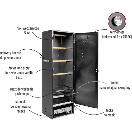 Wędzarnia ogrodowa 42x30x118 cm, stalowa - 10 ['duża wędzarnia', ' wędzarnia ogrodowa ze stali', ' do wędzenia mięs', ' do wędzenia ryb', ' wędzone potrawy', ' wędzenie szynki', ' wędzenie ryb']