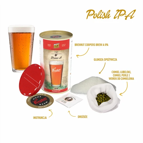 Zestaw na piwo polish IPA, 20 L - 2 ['piwo IPA', ' piwo jasne', ' piwo domowe', ' jak zrobić piwo', ' zestaw piwowarski', ' piwo z brewkitu', ' piwo coopers']