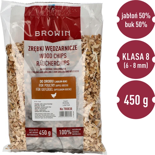 Zrębki do wędzenia/grillowania, 50% jabłoń + 50% buk, 450 g, kl. 8 - 2 ['zrębki wędzarnicze', ' zrębki do wędzenia', ' zrębki do grilla', ' zrębki do grillowania', ' dym wędzarniczy', ' zrębki do drobiu', ' zrębki jabłoń i buk', ' zrębki mix do drobiu', ' mix zrębków z jabłoni i buku', ' zrębki do wędzenia kurczaka', ' zrębki do wędzarni', ' wędzenie mięsa drobiowego', ' grillowanie drobiu']