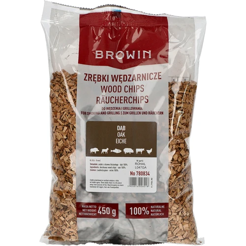 Zrębki do wędzenia/grillowania, dąb, 450 g, kl. 8  - 1 ['zrębki wędzarnicze', ' zrębki do wędzenia', ' zrębki do grilla', ' zrębki do grillowania', ' dym wędzarniczy', ' zrębki dębowe', ' zrębki z dębu', ' zrębki do wędzenia mięs', ' zrębki uniwersalne', ' zrębki do wędzarni', ' zrębki do ryb', ' zrębki do drobiu', ' zrębki do wołowiny', ' zrębki do wieprzowiny', ' zrębki do jagnięciny', ' zrębki do dziczyzny']