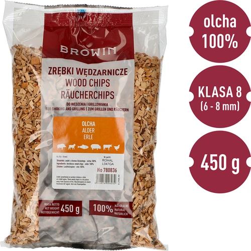 Zrębki do wędzenia/grillowania, olcha, 450 g, kl. 8 - 2 ['zrębki wędzarnicze', ' zrębki do wędzenia', ' zrębki do grilla', ' zrębki do grillowania', ' dym wędzarniczy', ' zrębki z olchy', ' zrębki olchowe', ' zrębki z olszyny', ' zrębki z drzewa olchowego', ' zrębki do wędzenia mięs', ' zrębki do wędzarni', ' zrębki do ryb', ' zrębki do jagnięciny', ' zrębki do wieprzowiny', ' zrębki do wołowiny', ' zrębki do dziczyzny']