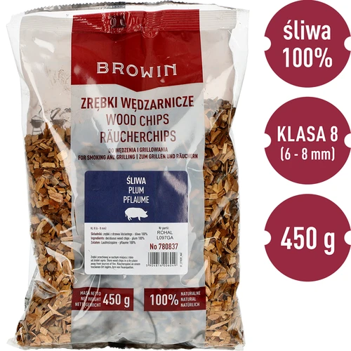 Zrębki do wędzenia/grillowania, śliwa, 450 g, kl. 8 - 2 ['zrębki wędzarnicze', ' zrębki do wędzenia', ' zrębki do grilla', ' zrębki do grillowania', ' dym wędzarniczy', ' zrębki ze śliwy', ' zrębki śliwa', ' zrębki śliwowe', ' zrębki do wędzenia mięs', ' zrębki do wędzarni']