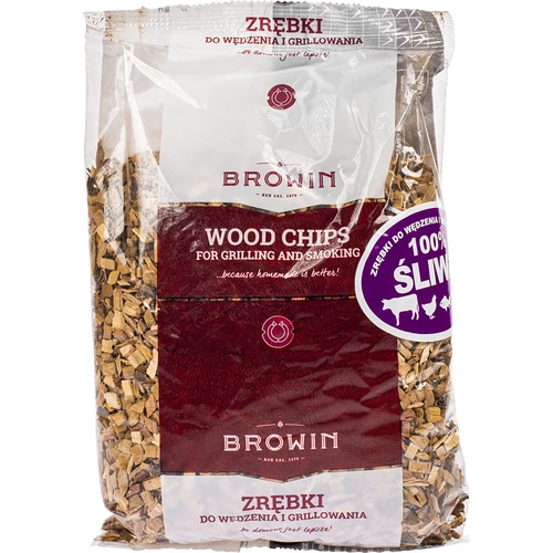 Zrębki wędzarnicze, śliwa, 450 g, średnie KL8  - 1 ['zrębki do grilla', ' zrębki do grillowania', ' zrębki do wędzenia', ' dym wędzarniczy', ' zrębki ze śliwy', ' zrębki śliwowe']